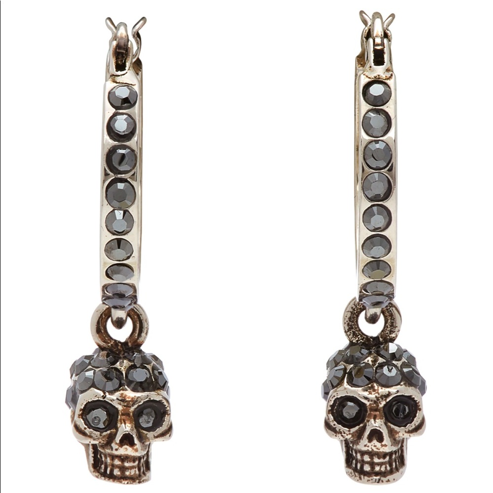 Alexander McQueen Silver Mini Skull Hoop Earrings